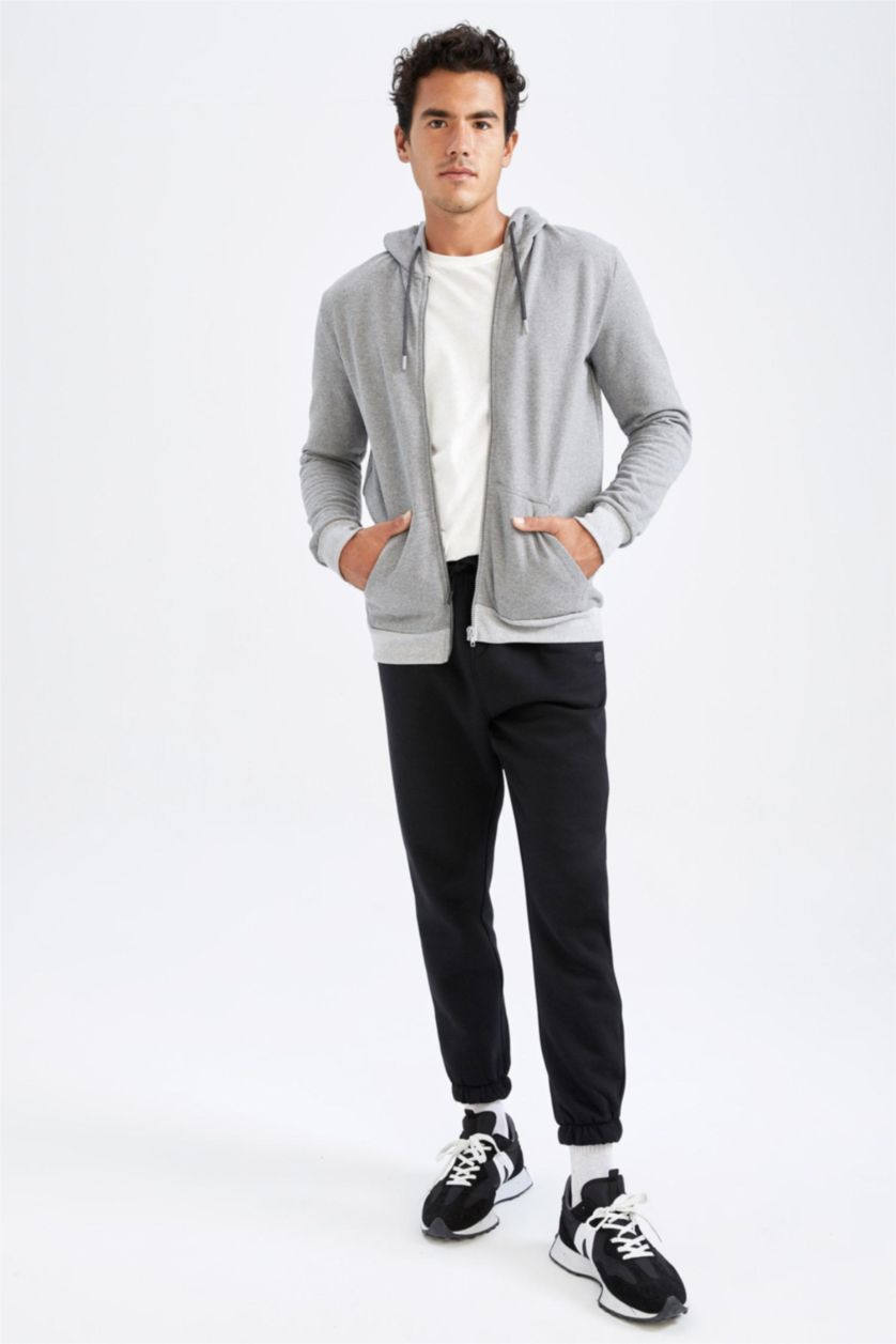 MAN O.GRAY MELANGE Slim Fit Long Sleeve Zippered Cardigan