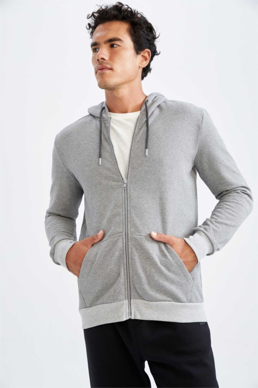 MAN O.GRAY MELANGE Slim Fit Long Sleeve Zippered Cardigan