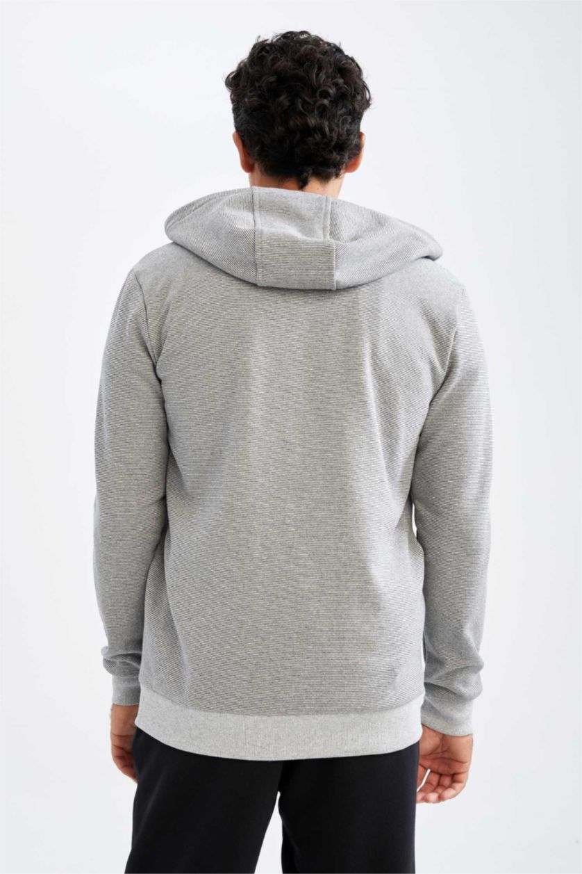 MAN O.GRAY MELANGE Slim Fit Long Sleeve Zippered Cardigan