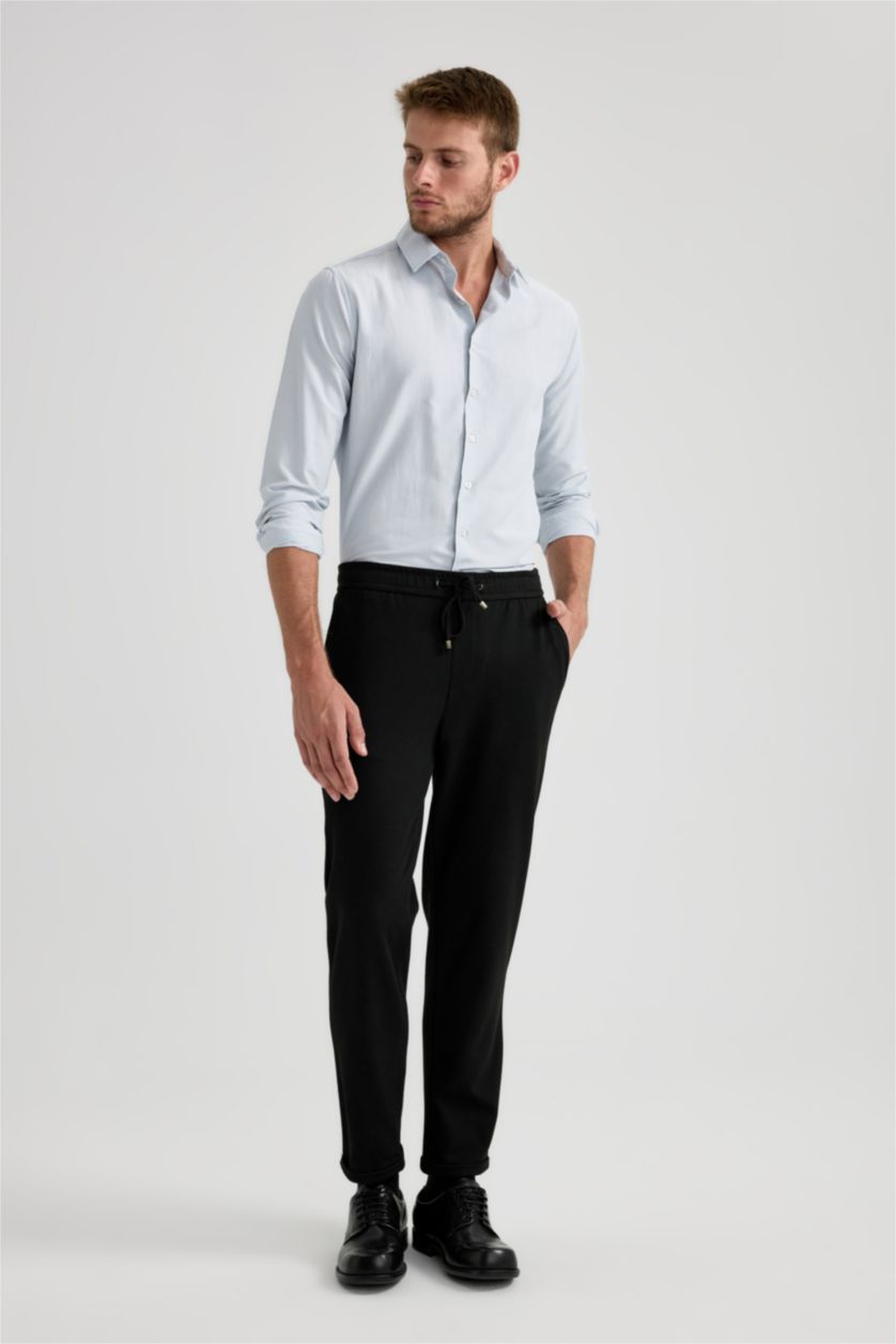 رجال أزرق فاتح قميص بولو بوبلين سليم فيت وأكمام طويلة