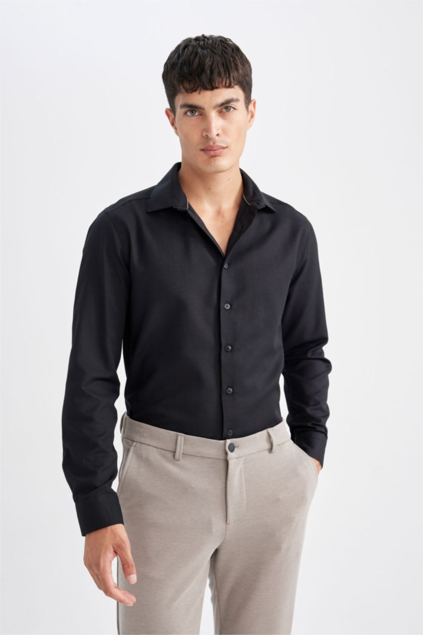 MAN Black Back to School Slim Fit Polo Neck Oxford Shirt