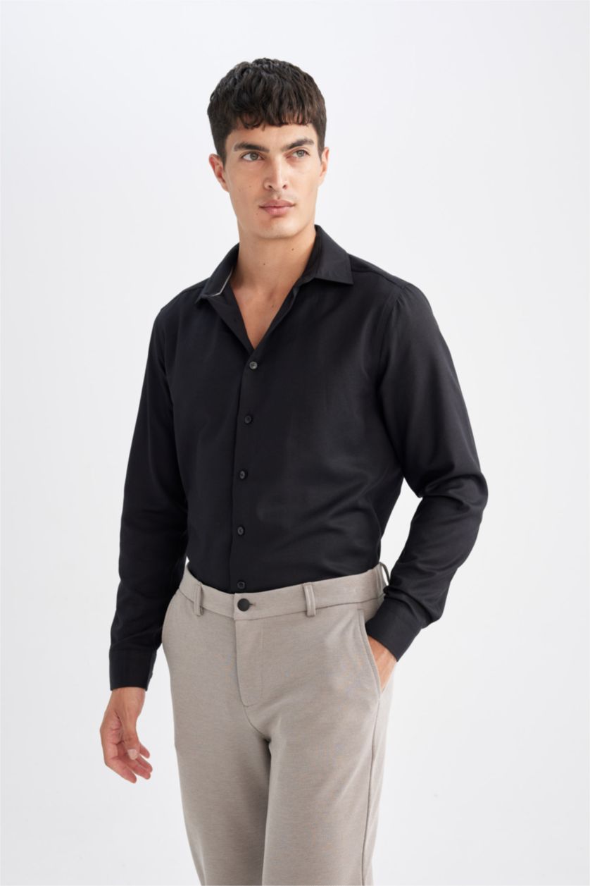 MAN Black Back to School Slim Fit Polo Neck Oxford Shirt