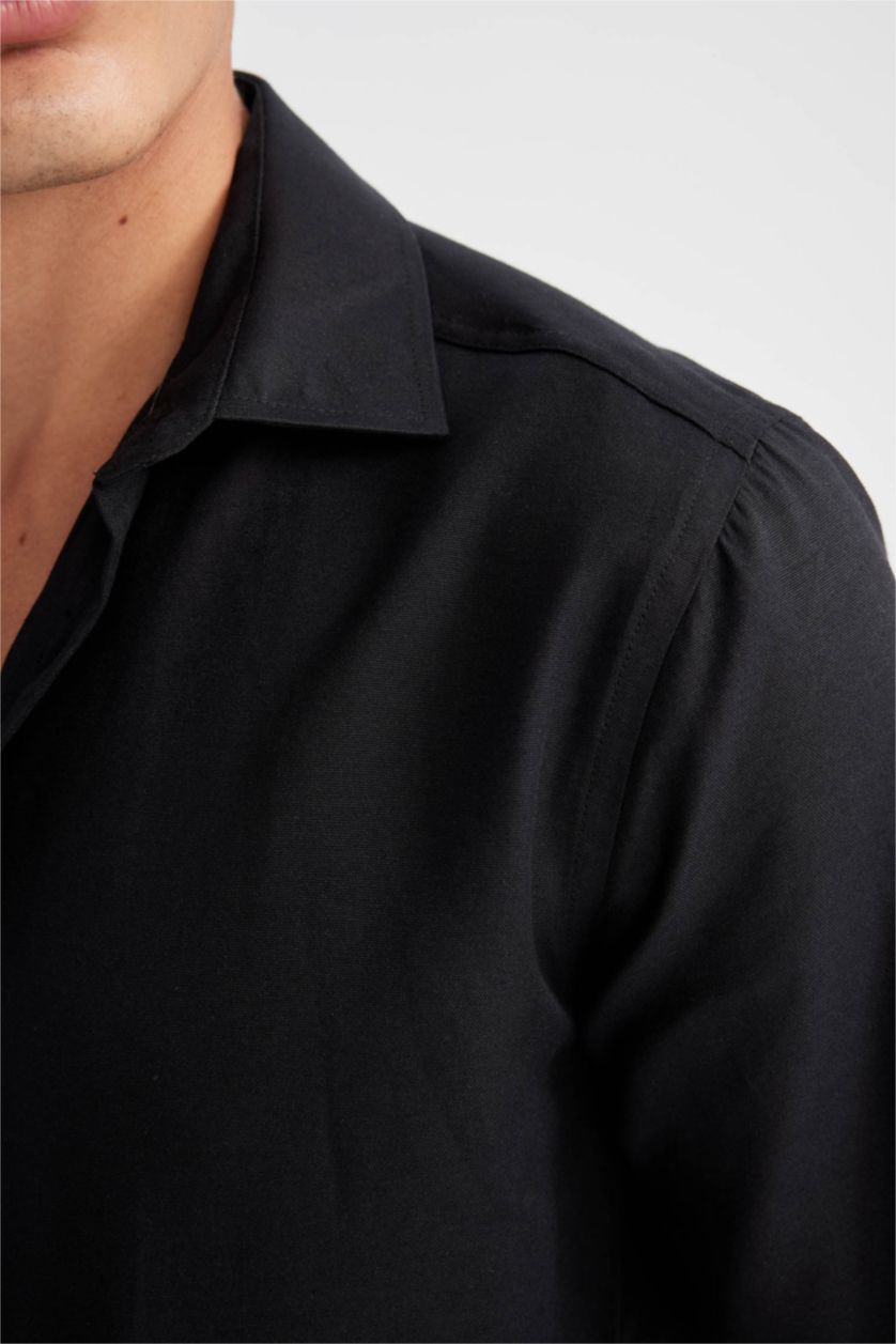 MAN Black Back to School Slim Fit Polo Neck Oxford Shirt