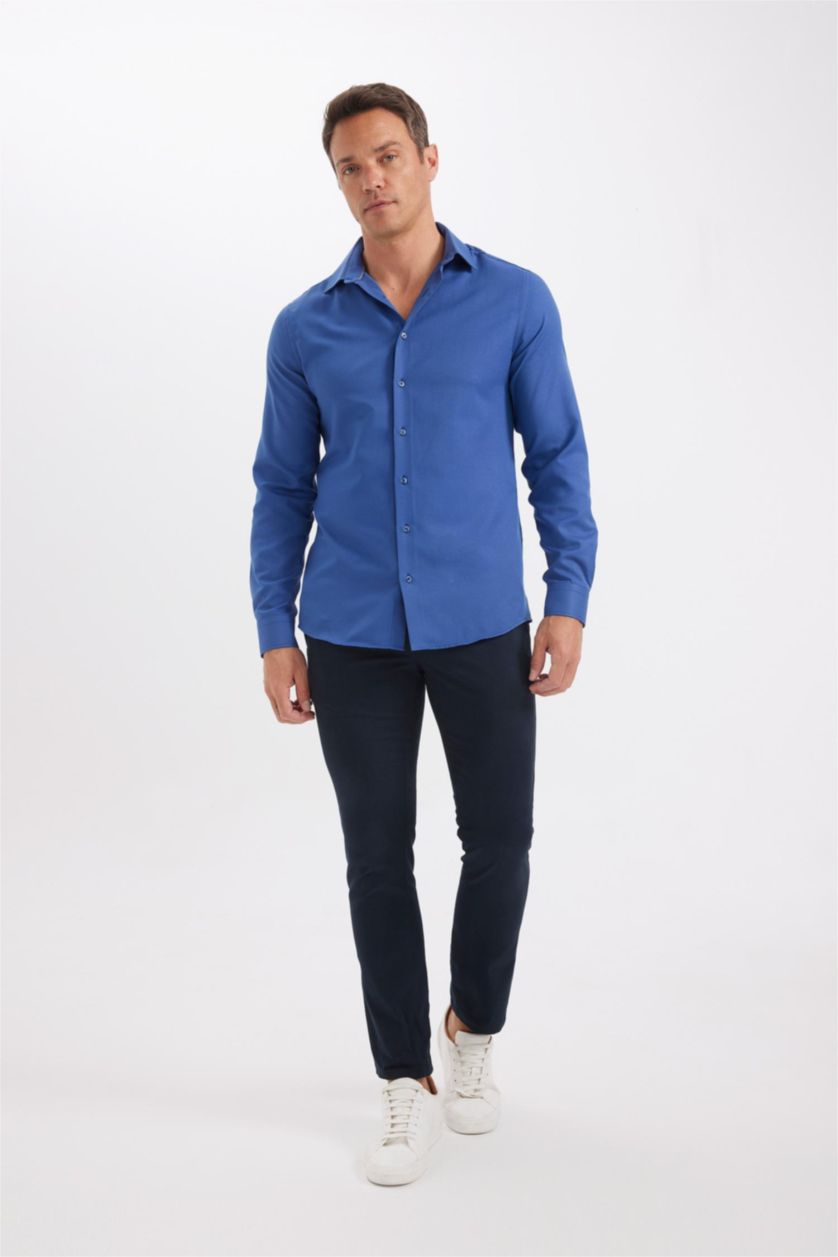 MAN Indigo Modern Fit Polo Collar Poplin Long Sleeve Shirt