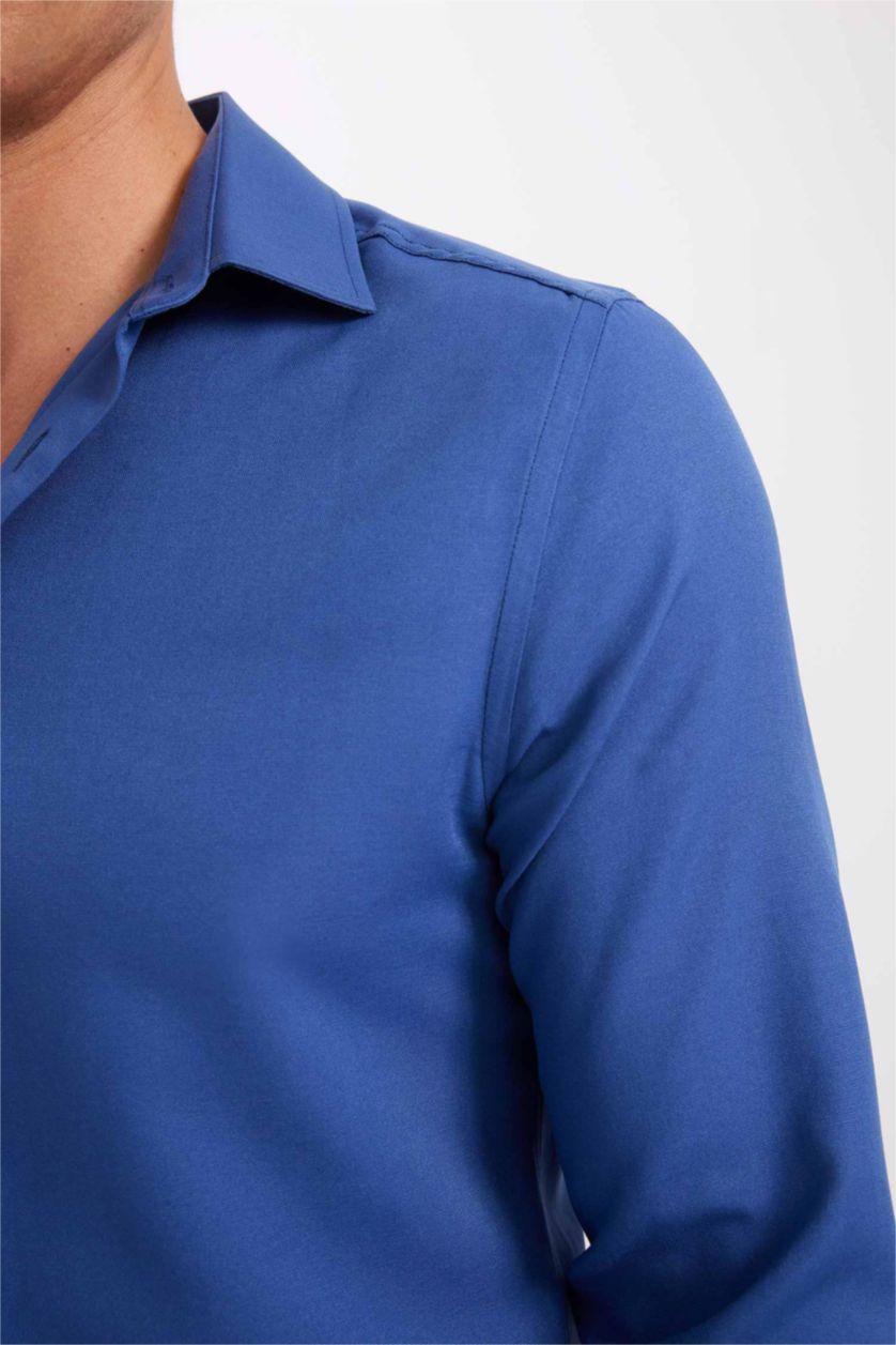 MAN Indigo Modern Fit Polo Collar Poplin Long Sleeve Shirt