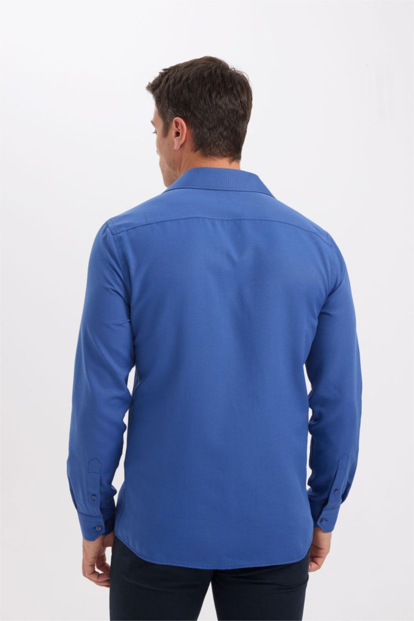 MAN Indigo Modern Fit Polo Collar Poplin Long Sleeve Shirt