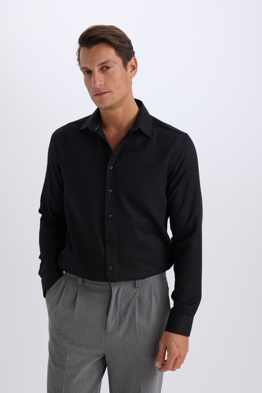 MAN Black Back to School Slim Fit Polo Neck Oxford Shirt