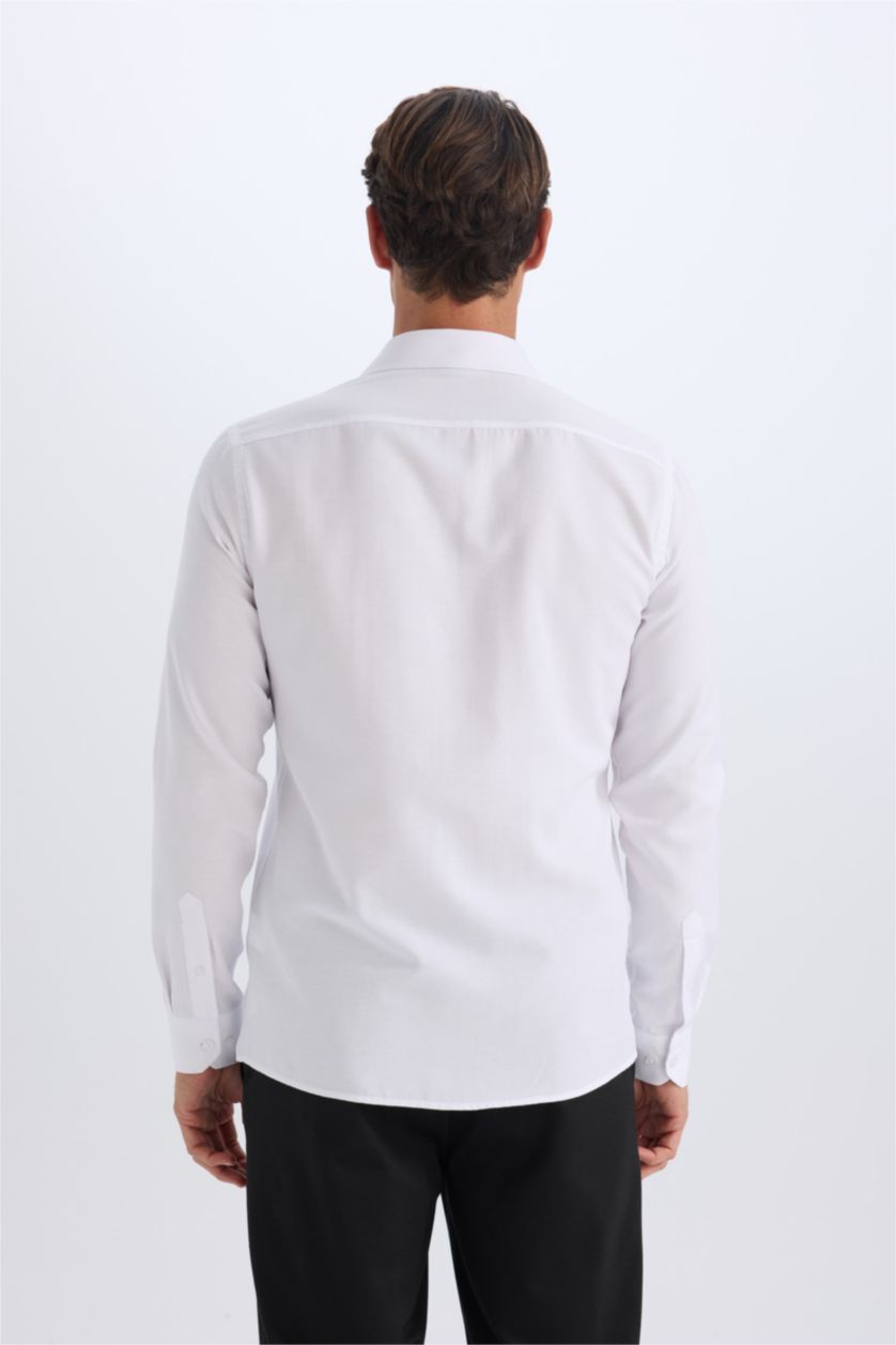 رجال Violet Beyaz قميص ردن طويل اوكسفورد سليم فيت بياخة بولو