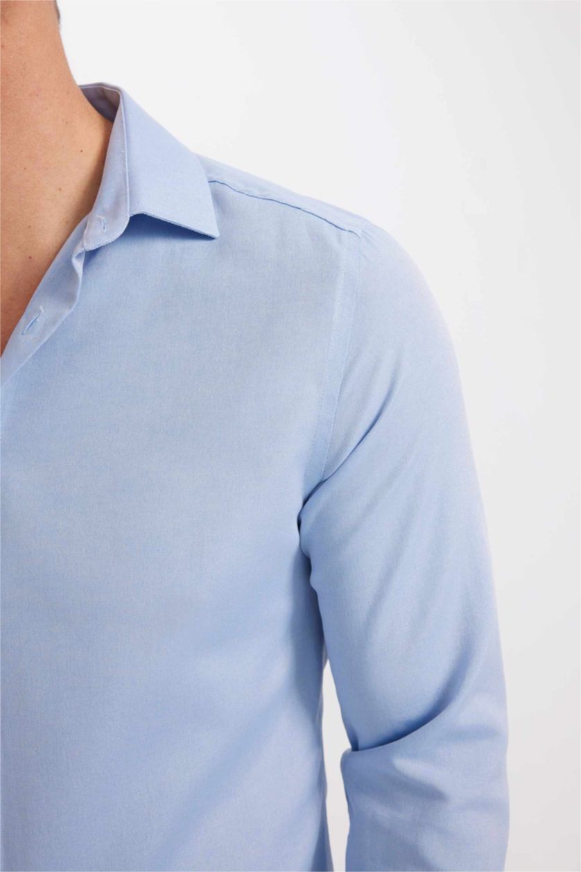 رجالي أزرق فاتح Modern Fit Poplin Long Sleeve Shirt