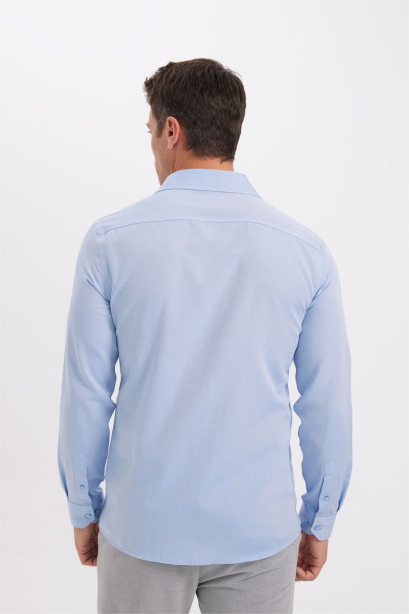 رجالي أزرق فاتح Modern Fit Poplin Long Sleeve Shirt