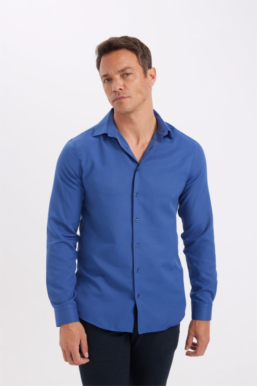MAN Indigo Modern Fit Polo Collar Poplin Long Sleeve Shirt