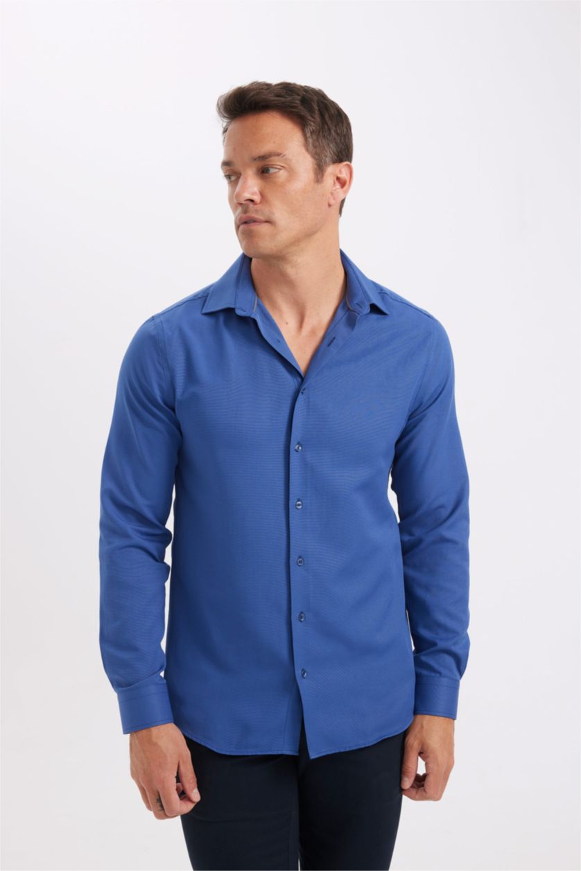 MAN Indigo Modern Fit Polo Collar Poplin Long Sleeve Shirt