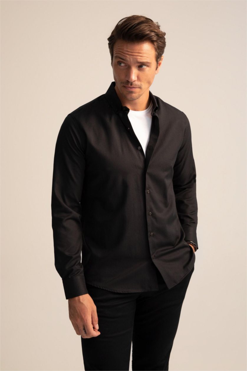 MAN Black Modern Fit Long Sleeve Shirt