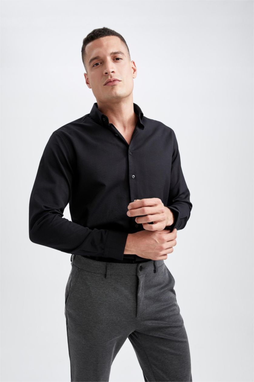 MAN Black Modern Fit Long Sleeve Shirt