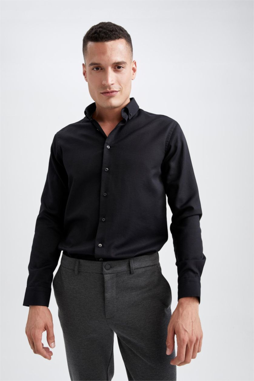 MAN Black Modern Fit Long Sleeve Shirt