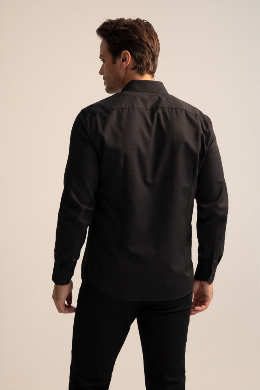 رجال أسود Modern Fit Long Sleeve Shirt