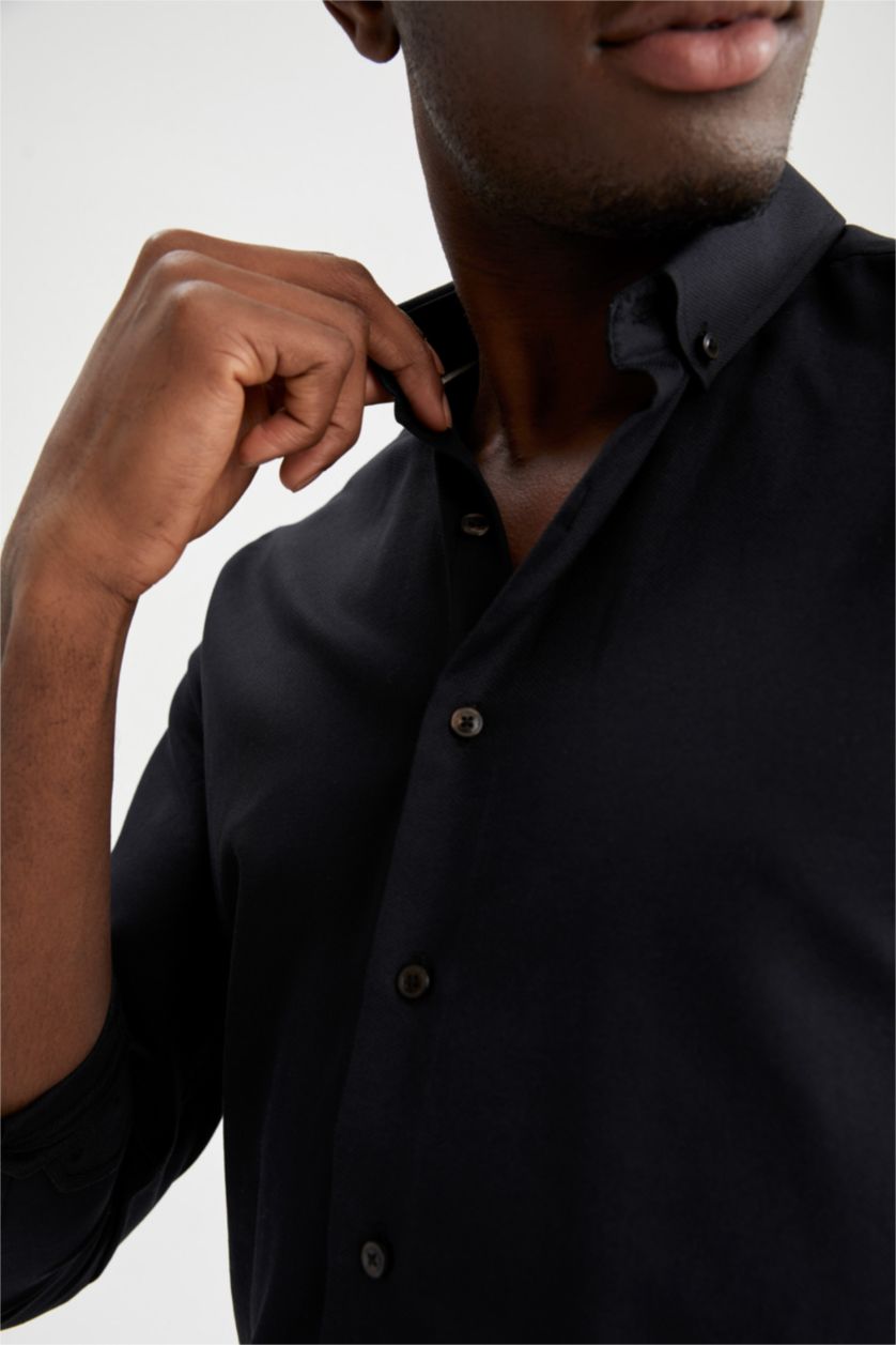 رجال أسود Modern Fit Long Sleeve Shirt