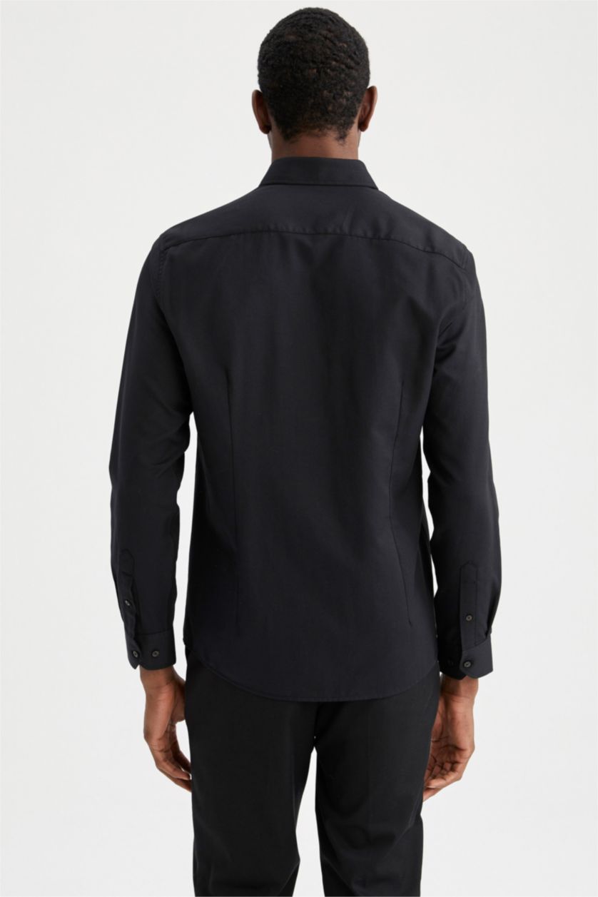 رجال أسود Modern Fit Long Sleeve Shirt