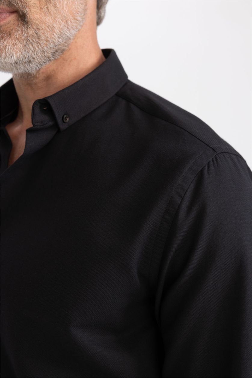 رجال أسود قميص كلاسيكي مودرن فيت كم طويل