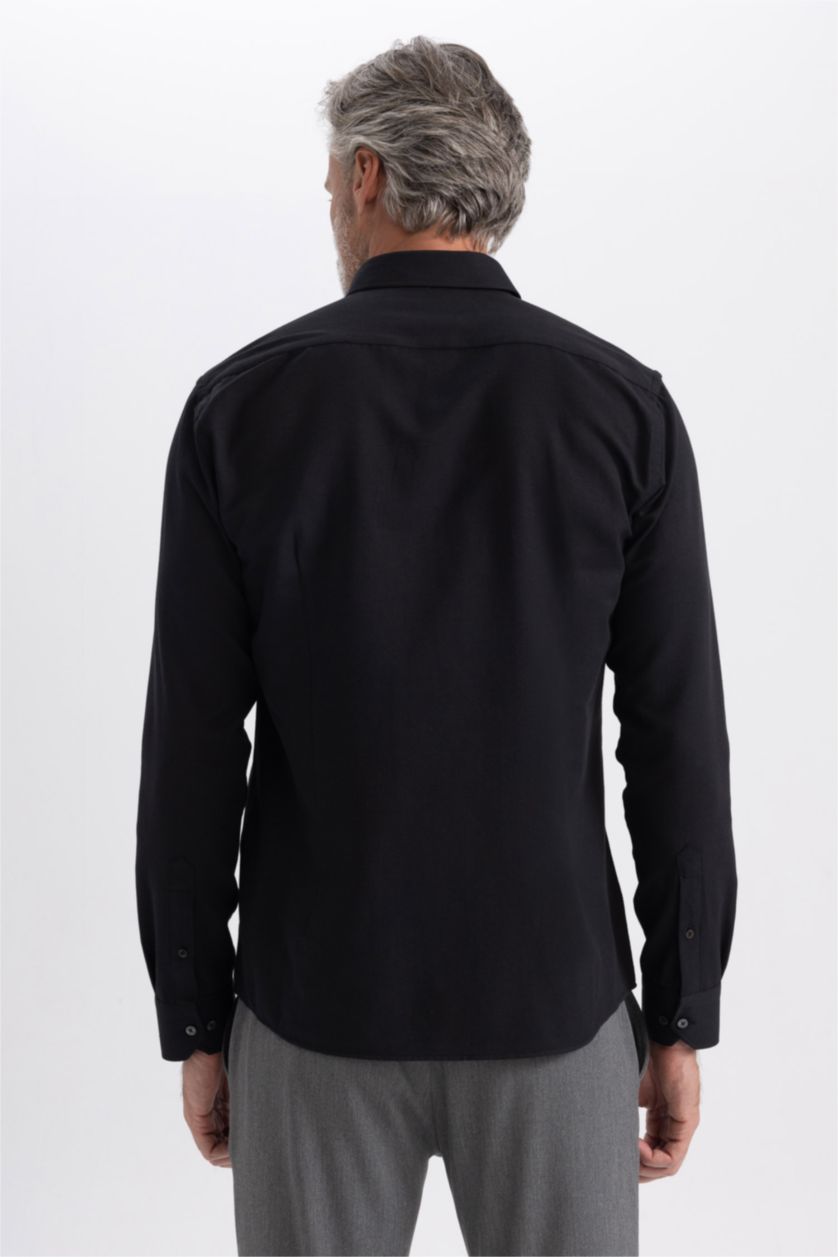 رجال أسود قميص كلاسيكي مودرن فيت كم طويل