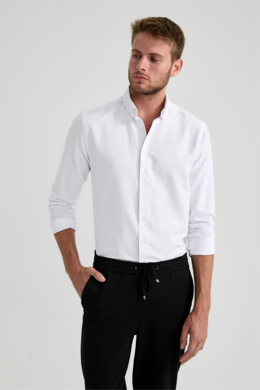 Чоловічий Білий Сорочка з довгим рукавом модерн фіт Доббі для чоловіків