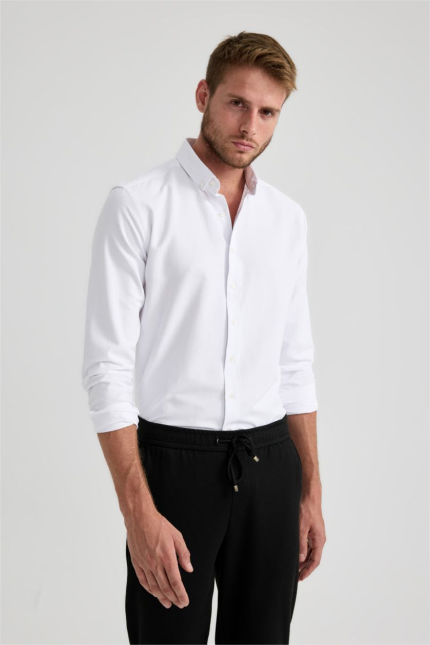 Чоловічий Білий Сорочка з довгим рукавом модерн фіт Доббі для чоловіків