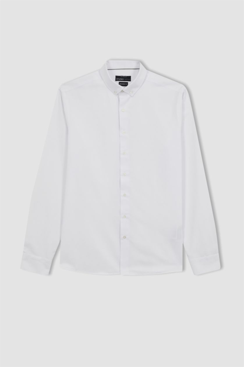 Чоловічий Білий Сорочка з довгим рукавом модерн фіт Доббі для чоловіків