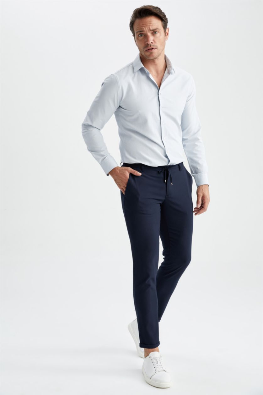 HOMME BLEU Clair Chemise classique en coton à manches longues Coupe moderne