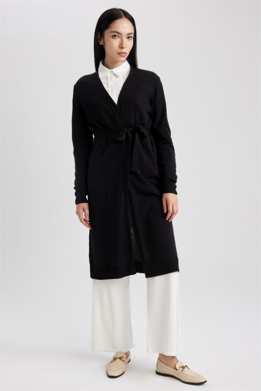 WOMAN Black Regular Fit V-Neck Cardigan