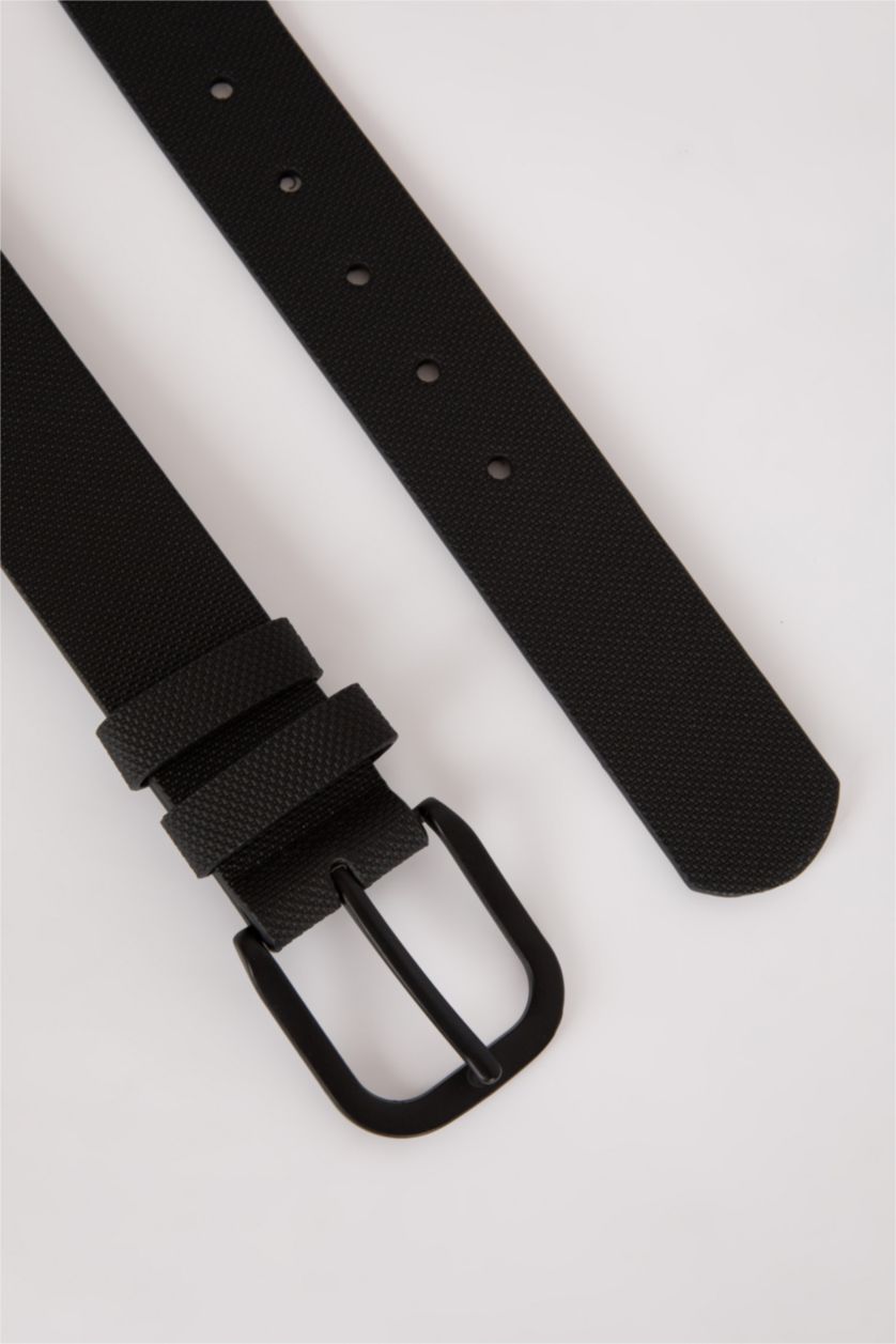 Man Black Men's Oval Buckle Faux Leather Jean Belt