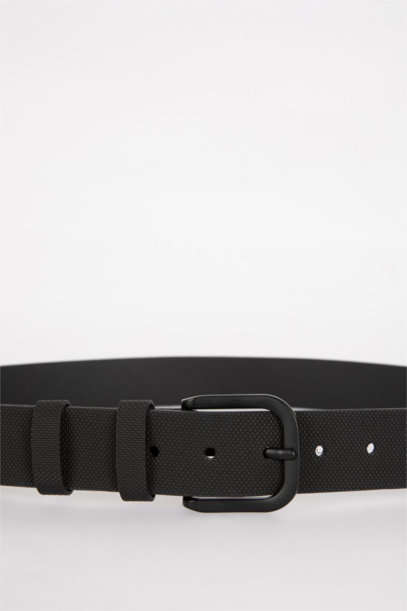 Man Black Men's Oval Buckle Faux Leather Jean Belt