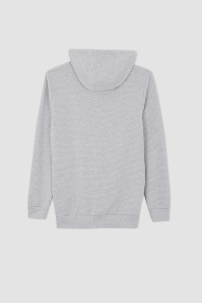 MAN Grey Regular Fit Hooded Zipper Long Sleeve Sweatshirt