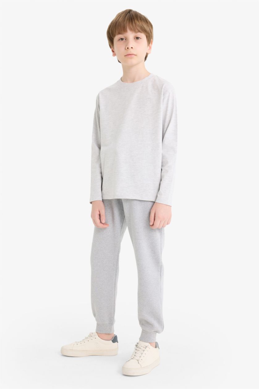 Boys & Teens Grey Melange Boy Elastic Waist Jogger Sweatpants