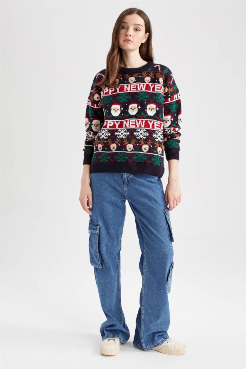 Kadın Lacivert Relax Fıt Kazak