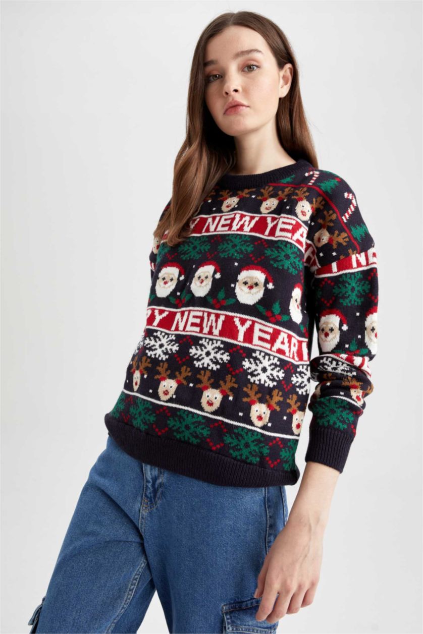 Kadın Lacivert Relax Fıt Kazak