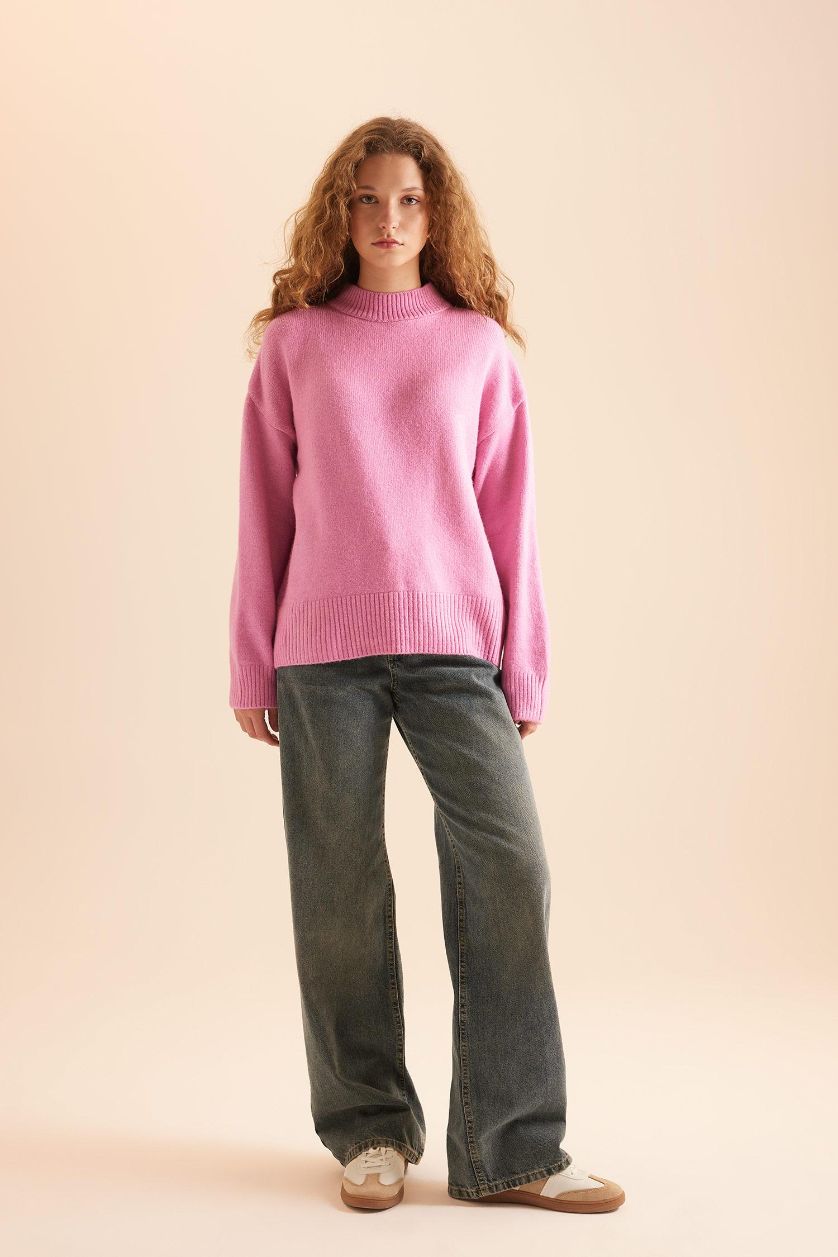 Kadın Pembe Oversıze Triko Kazak