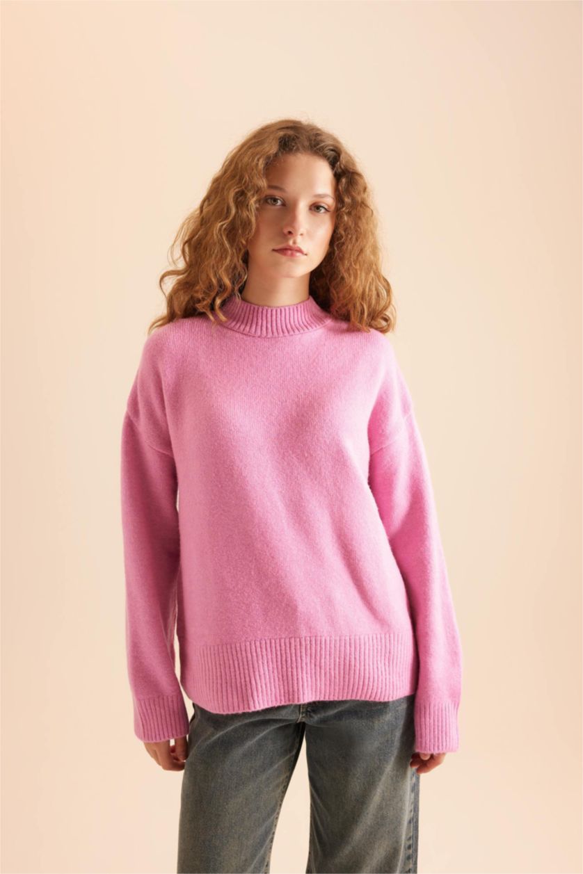 Kadın Pembe Oversıze Triko Kazak