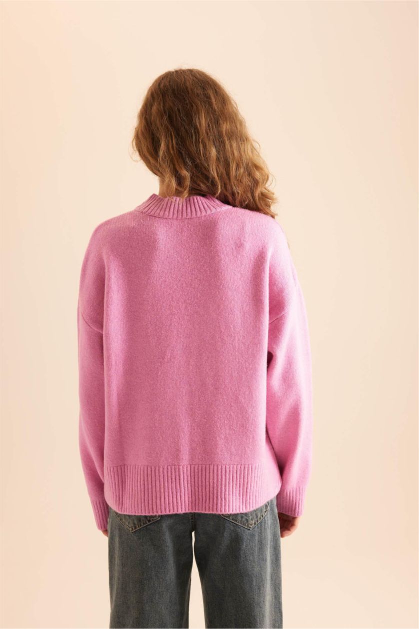 Kadın Pembe Oversıze Triko Kazak