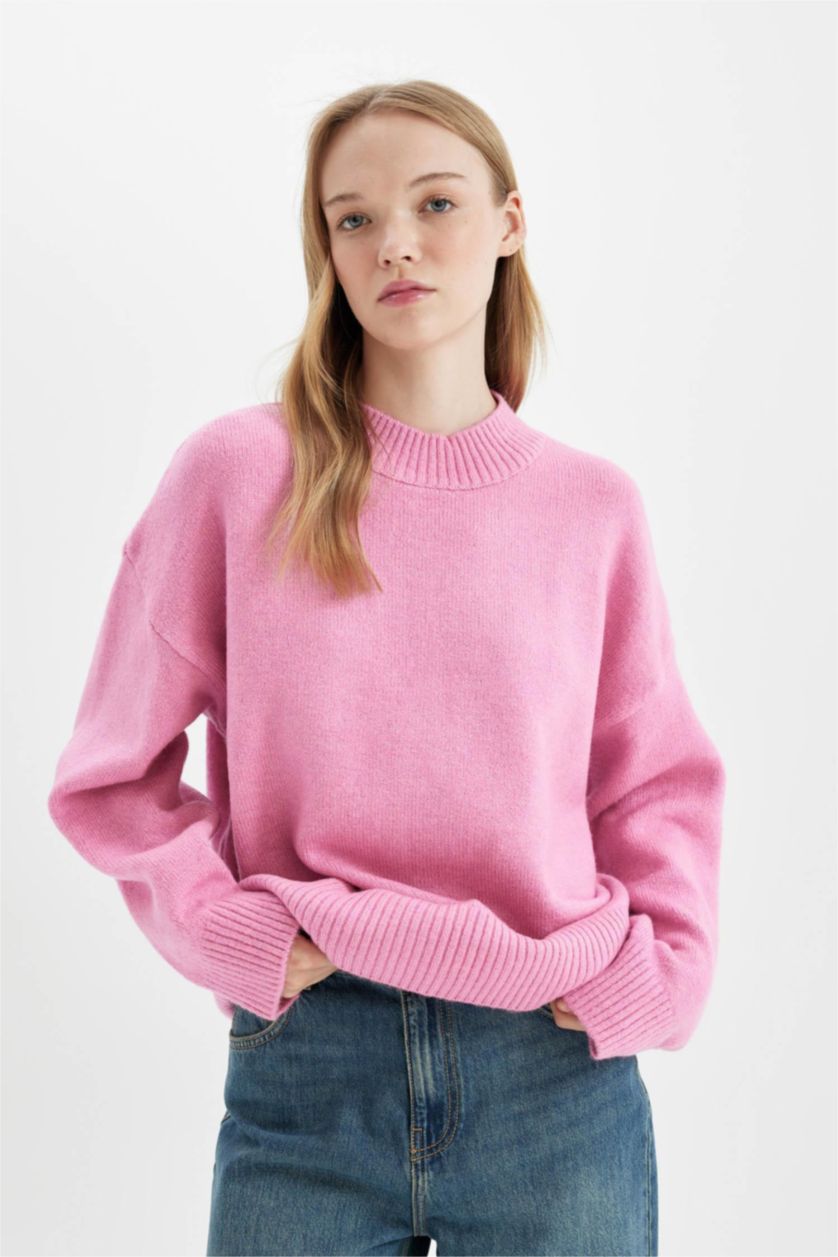 Kadın Pembe Oversıze Triko Kazak