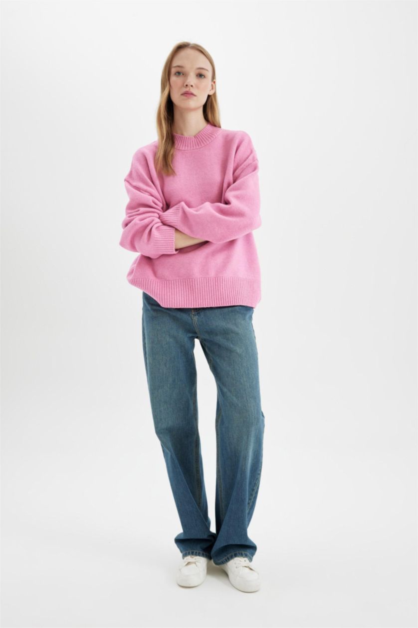 Kadın Pembe Oversıze Triko Kazak