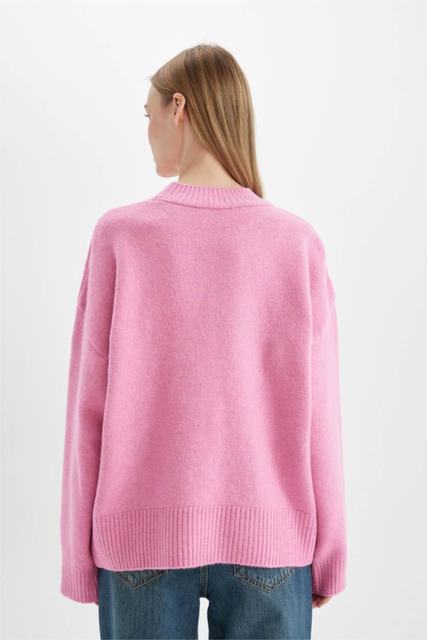 Kadın Pembe Oversıze Triko Kazak