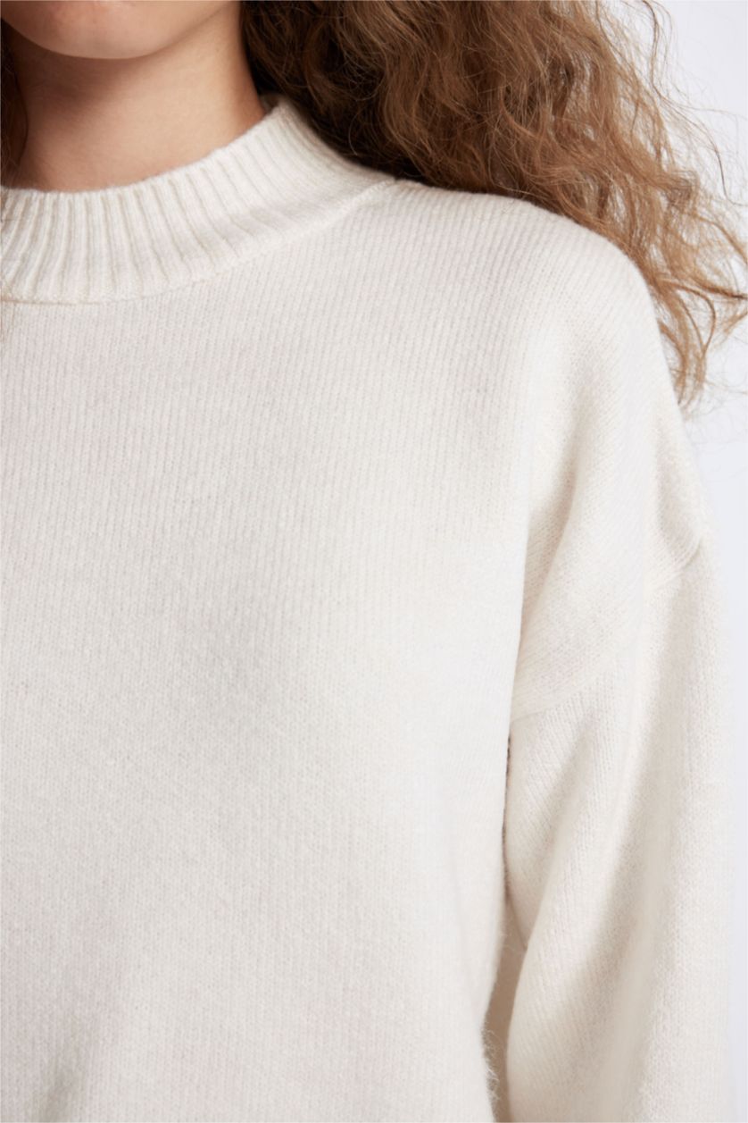 WOMAN Ecru Oversize Fit Half Turtleneck Long Knitwear Pullover