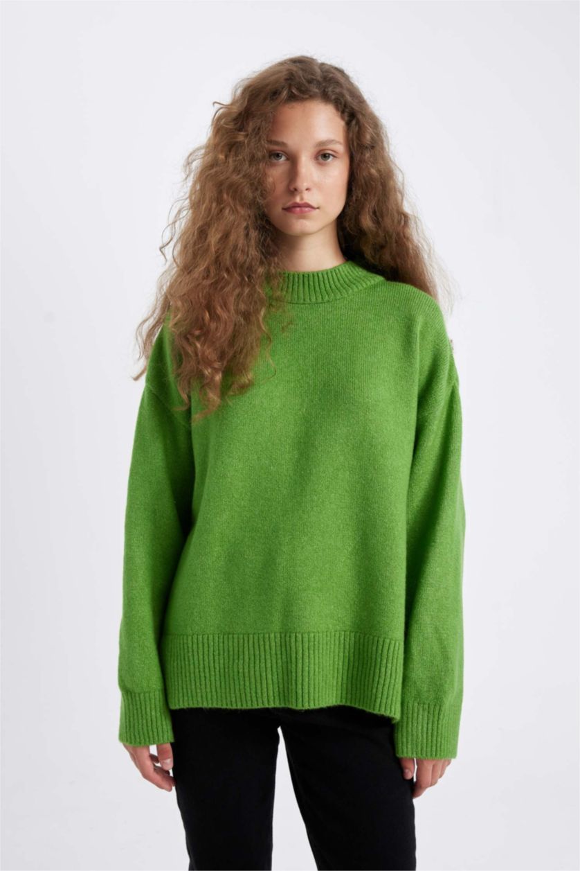 WOMAN Green Oversize Fit Knitwear Pullover