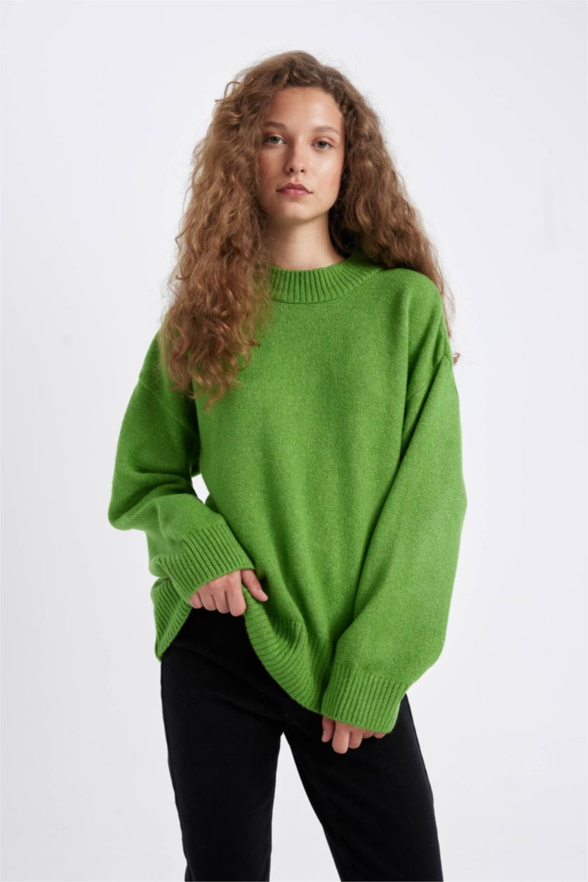 WOMAN Green Oversize Fit Knitwear Pullover