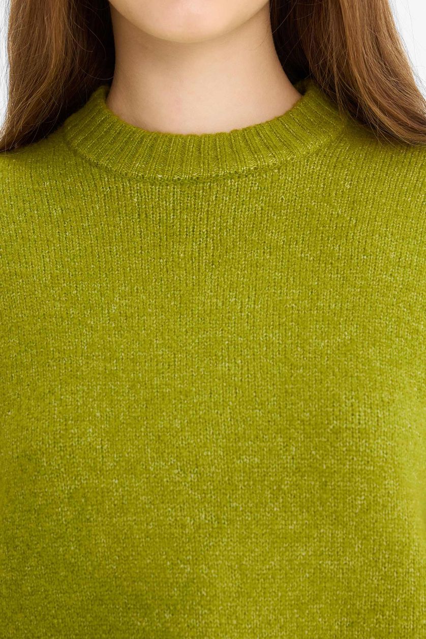 Woman Green Oversize Fit Half Turtleneck Long Knitwear Pullover