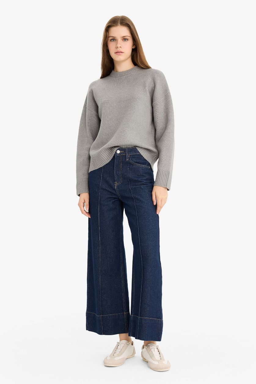 Женщины Серый Свитер Oversize с круглым вырезом