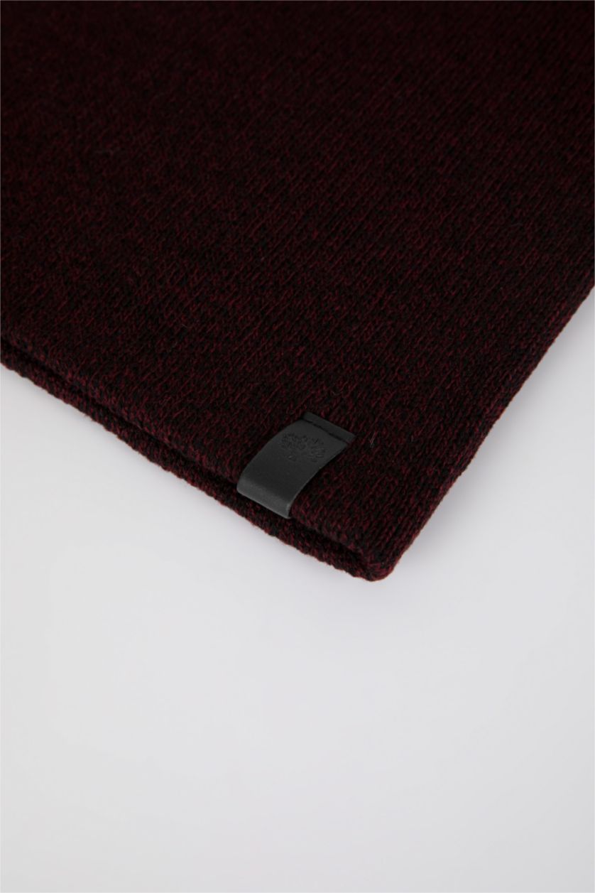 Erkek Bordo Melange Erkek Basic Düz Triko Bere