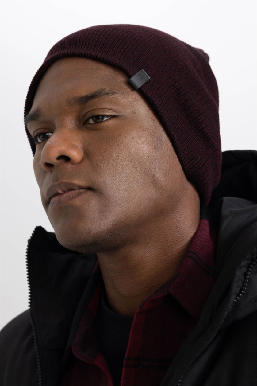 Erkek Bordo Melange Erkek Basic Düz Triko Bere