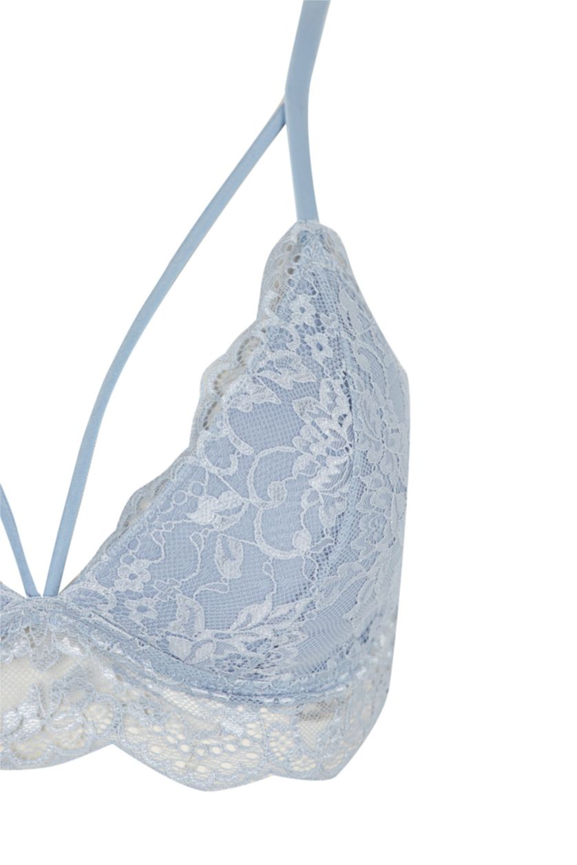 Kadın Açık Mavi Fall in Love Dantelli Pedli Triangle Bralet
