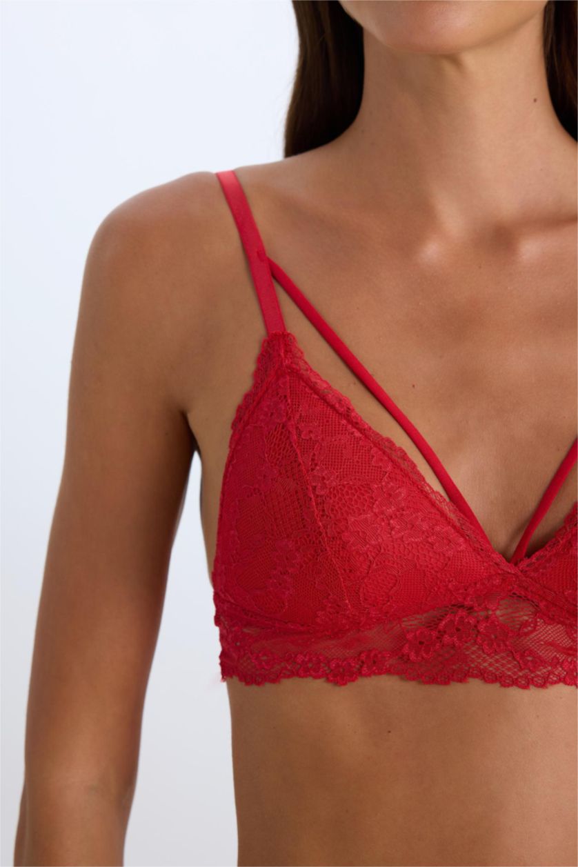 Kadın Kırmızı Pedli Dantelli Kırmızı Bralet